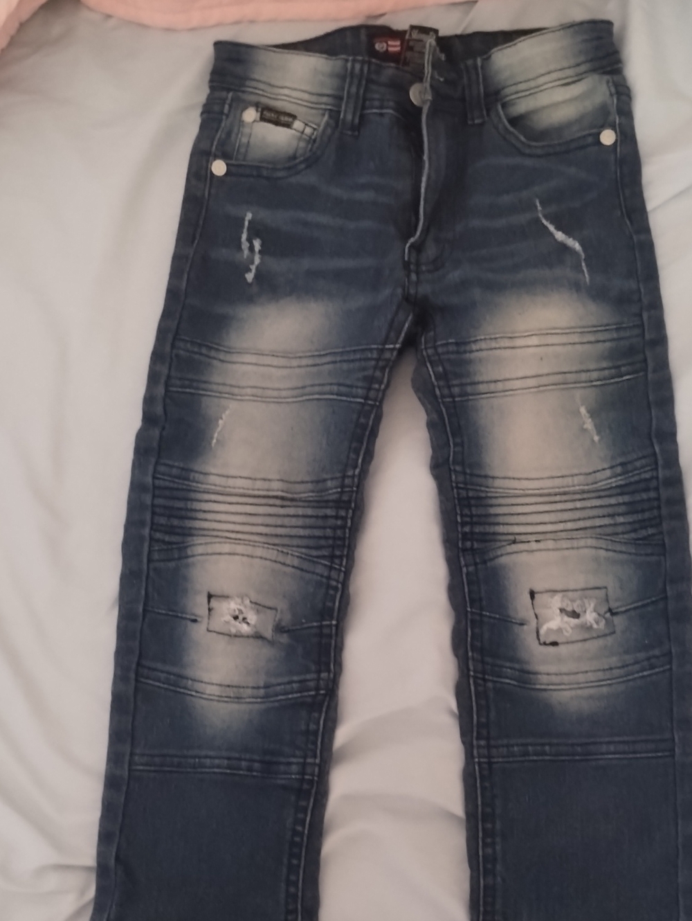 Phat Farm Boys Distressed Light-Blue Moto Ribbed Jeans